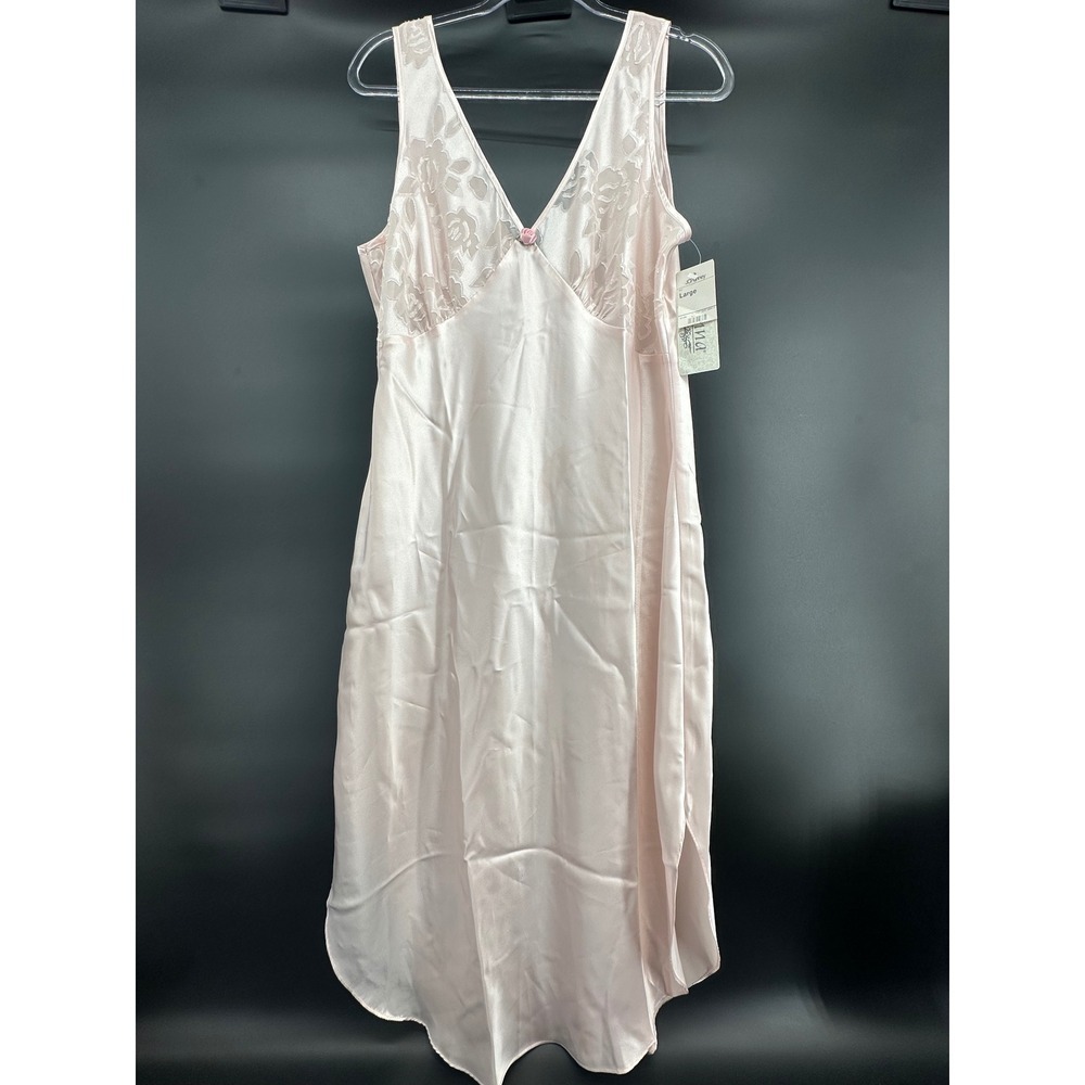 Vintage 1996 Adonna Pink Satin Nightgown Large‎ USA Made JCPenney